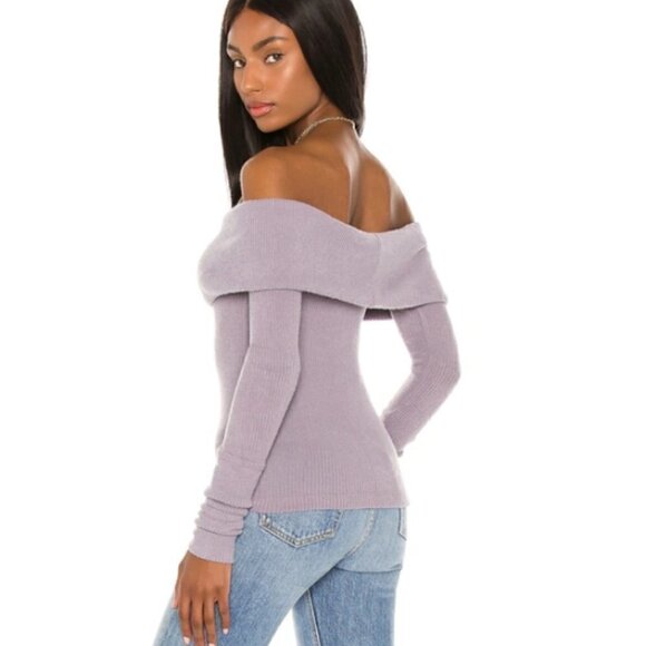 NWT Free Peple Off Shoulder Long Sleeve Tee Purple Smoke top sweater - Picture 4 of 9